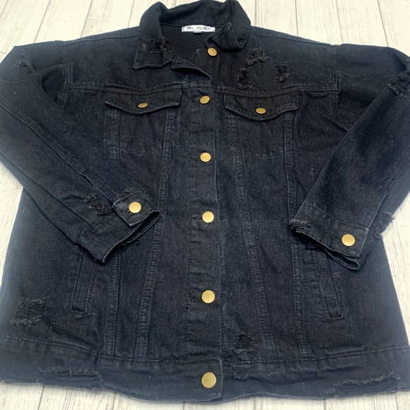 Say What? Distressed Black 4 pocket denim jacket. - Picture 1 of 9